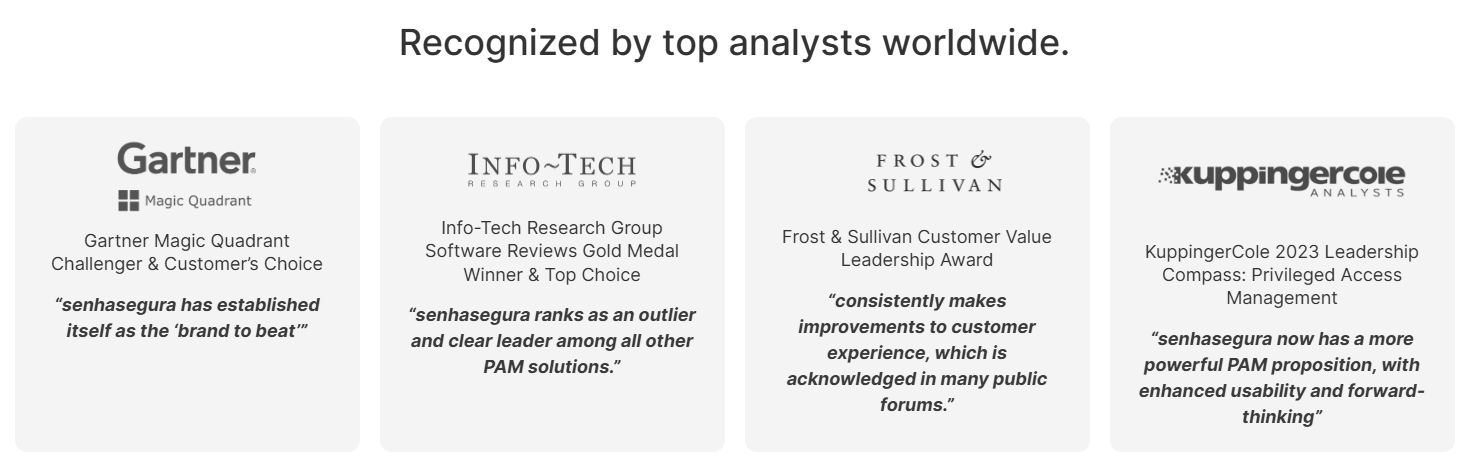 SenhaSegura Recognized by top analysts worldwide.